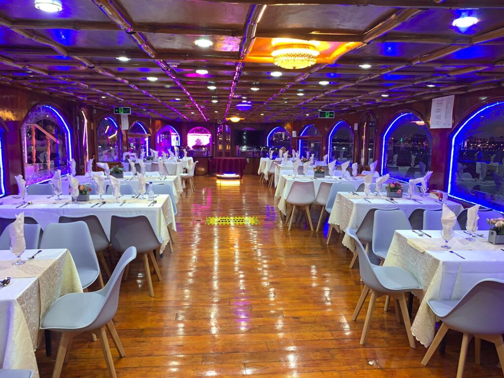 Elegant Dinner Setting on Dubai Marina Dhow Cruise