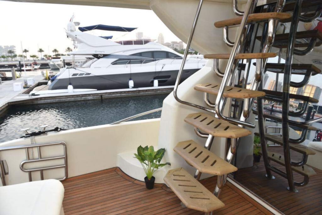 Dubai Marine 60 ft Yacht: Elegant Wooden Staircase
