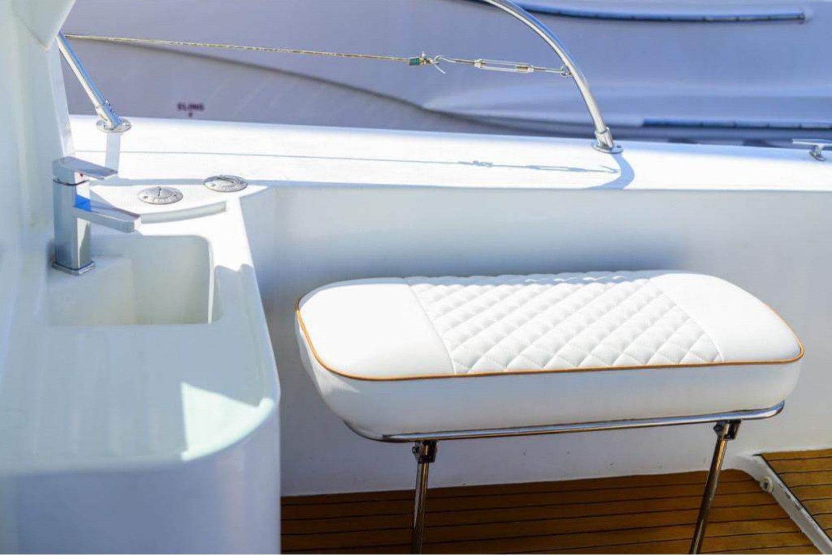 Sleek Convenience: Walk Around 40 ft Yacht Sink Area